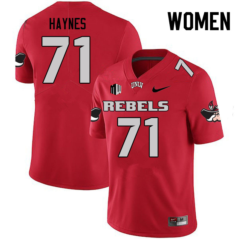 Women #71 Ed Haynes UNLV Rebels College Football Jerseys Stitched Sale-Scarlet